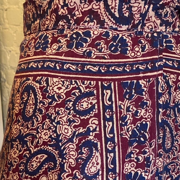 SOLD Vintage Indian Skirt Wrap Block Print Prairie Hippie Boho Cottagecore - Picture 3 of 5